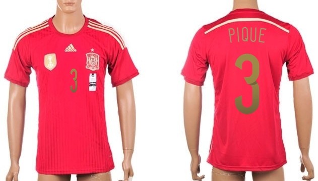 2014 World Cup Spain #3 Pique Home Soccer AAA+ T-Shirt