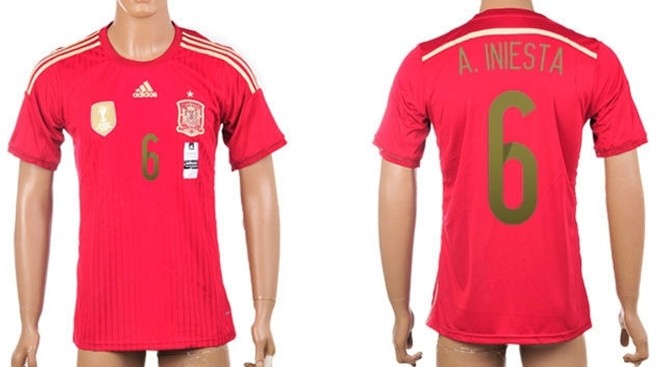 2014 World Cup Spain #6 A.Iniesta Home Soccer AAA+ T-Shirt