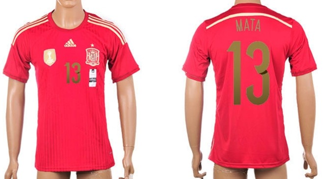 2014 World Cup Spain #13 Mata Home Soccer AAA+ T-Shirt