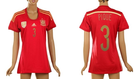 2014 World Cup Spain #3 Pique Home Soccer AAA+ T-Shirt_Womens