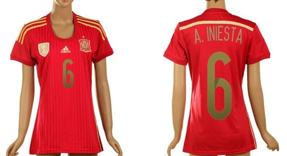 2014 World Cup Spain #6 A.Iniesta Home Soccer AAA+ T-Shirt_Womens