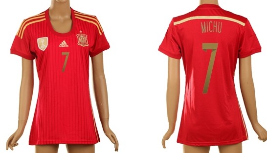 2014 World Cup Spain #7 Michu Home Soccer AAA+ T-Shirt_Womens