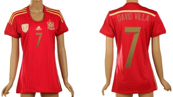 2014 World Cup Spain #7 David Villa Home Soccer AAA+ T-Shirt_Womens