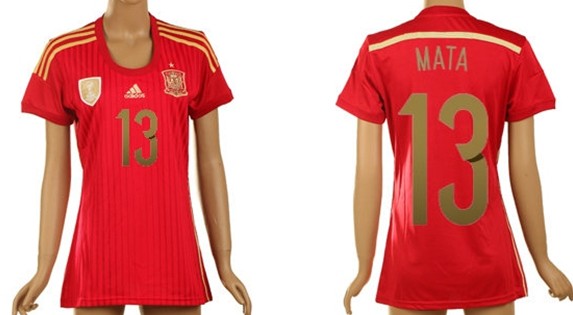 2014 World Cup Spain #13 Mata Home Soccer AAA+ T-Shirt_Womens