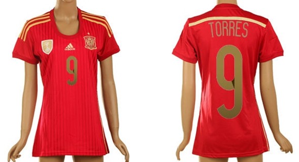 2014 World Cup Spain #9 Torres Home Soccer AAA+ T-Shirt_Womens