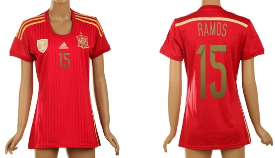 2014 World Cup Spain #15 Ramos Home Soccer AAA+ T-Shirt_Womens