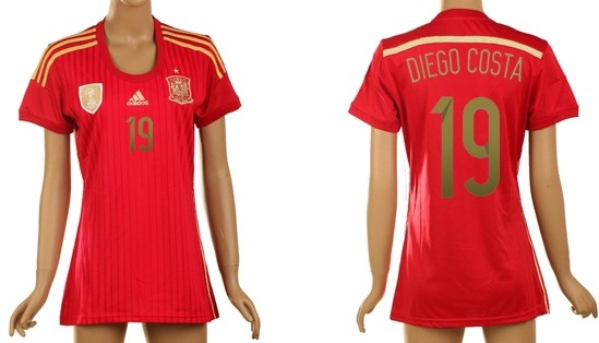 2014 World Cup Spain #19 Diego Costa Home Soccer AAA+ T-Shirt_Womens