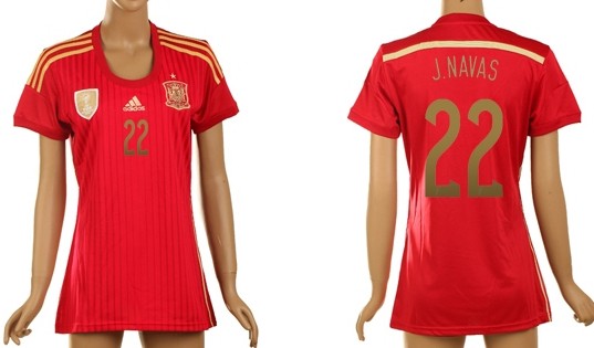 2014 World Cup Spain #22 J.Navas Home Soccer AAA+ T-Shirt_Womens