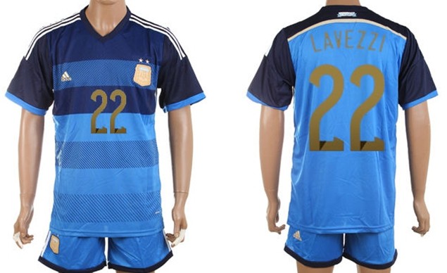 2014 World Cup Argentina #22 Lavezzi Away Soccer Shirt Kit