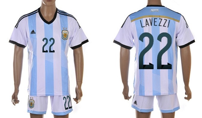 2014 World Cup Argentina #22 Lavezzi Home Soccer Shirt Kit
