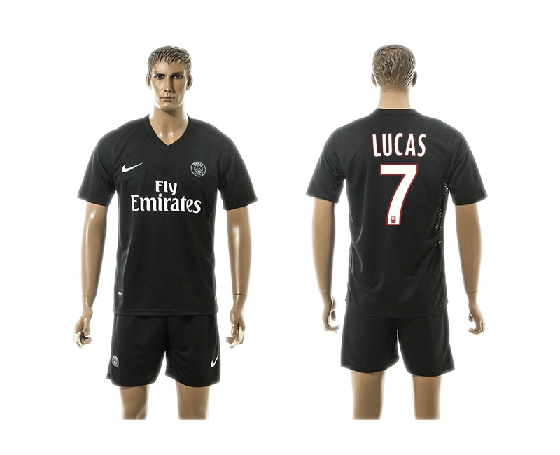 2015-16 Paris Saint-Germain UCL Away Black Third Jersey #7 Lucas