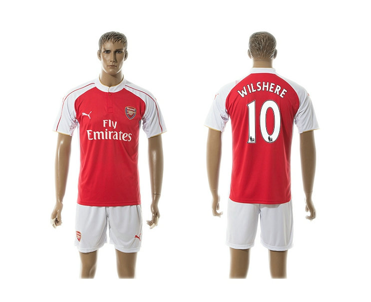 2015-2016 Arsenal Soccer Jersey Uniform Red Short Sleeves #10 WILSHERE