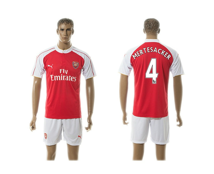 2015-2016 Arsenal Soccer Jersey Uniform Red Short Sleeves #4 MERTESACKER