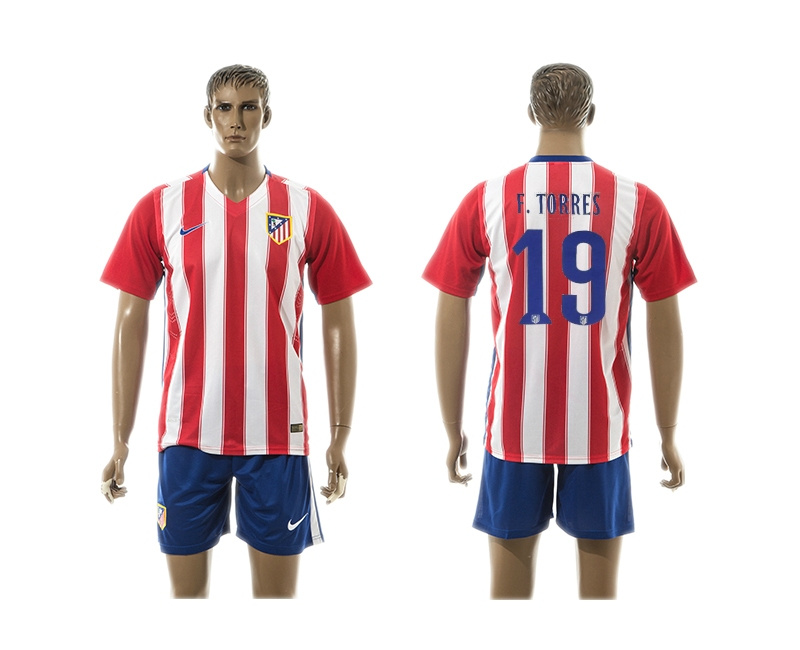2015-2016 Atletico Madrid Home Soccer Jersey #19 F.Torres
