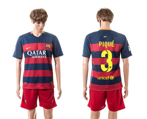 2015-2016 Barcelona Soccer Uniform Jersey Short Sleeves #3 PIQUE