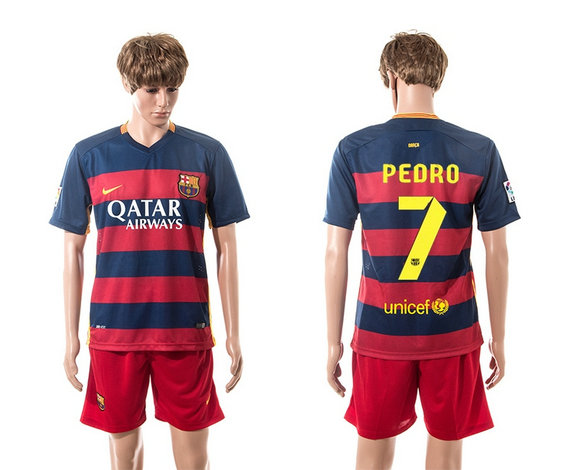 2015-2016 Barcelona Soccer Uniform Jersey Short Sleeves #7 PEDRO