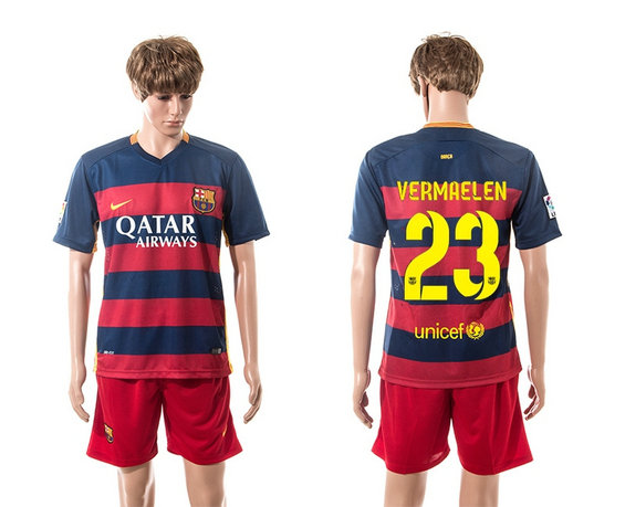 2015-2016 Barcelona Soccer Uniform Jersey Short Sleeves Home #23 VERMAELEN