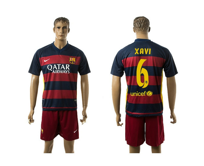 2015-2016 Barcelona Soccer Uniform Jersey Short Sleeves home Leaked Version #6 XAVI