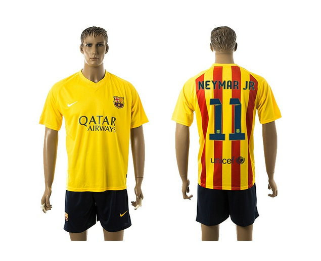 2015-2016 Barcelona Soccer Uniform Jersey Short Sleeves with black shorts #11 NEYMAR JR