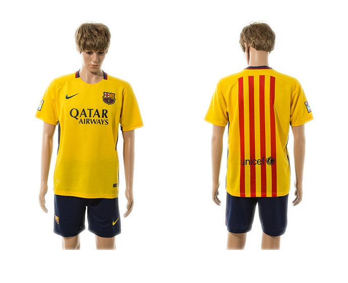 2015-2016 Barcelona Soccer Uniform Jersey Short Sleeves with black shorts