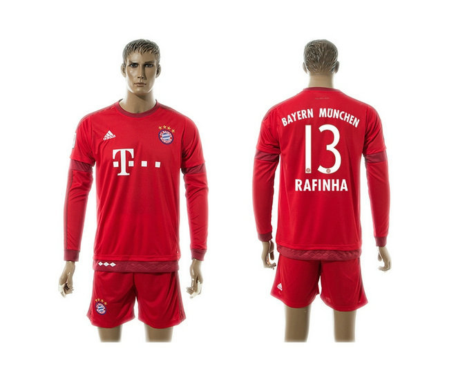 2015-2016 Bayern Munich Soccer Jersey Uniform Long Sleeves Red #13 RAFINHA