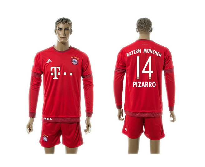 2015-2016 Bayern Munich Soccer Jersey Uniform Long Sleeves Red #14 PIZARRO