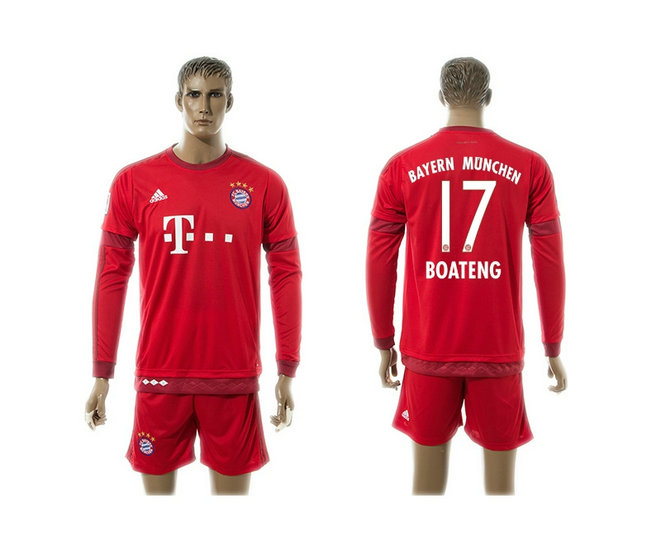 2015-2016 Bayern Munich Soccer Jersey Uniform Long Sleeves Red #17 BOATENG