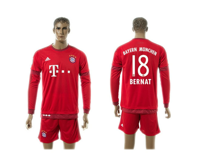 2015-2016 Bayern Munich Soccer Jersey Uniform Long Sleeves Red #18 BERNAT