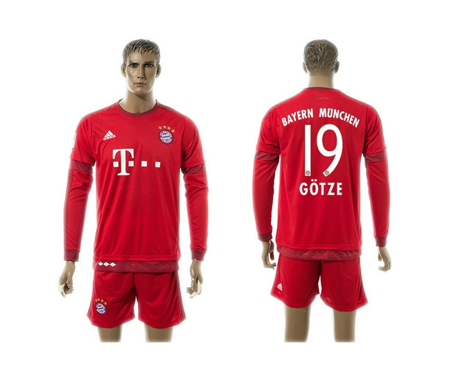 2015-2016 Bayern Munich Soccer Jersey Uniform Long Sleeves Red #19 GOTZE