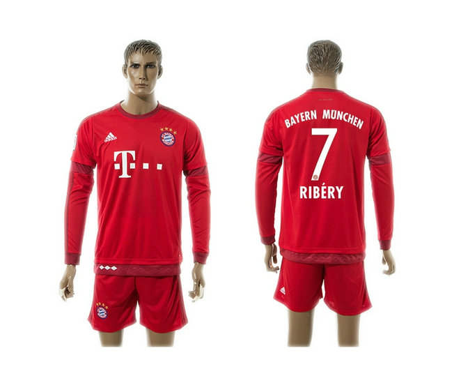 2015-2016 Bayern Munich Soccer Jersey Uniform Long Sleeves Red #7 RIBERY