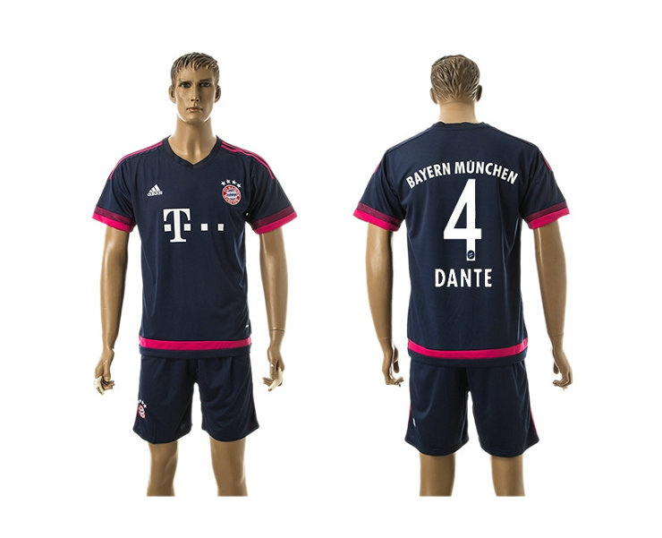 2015-2016 Bayern Munich Soccer Jersey Uniform Short Sleeves Navy #4 DANTE