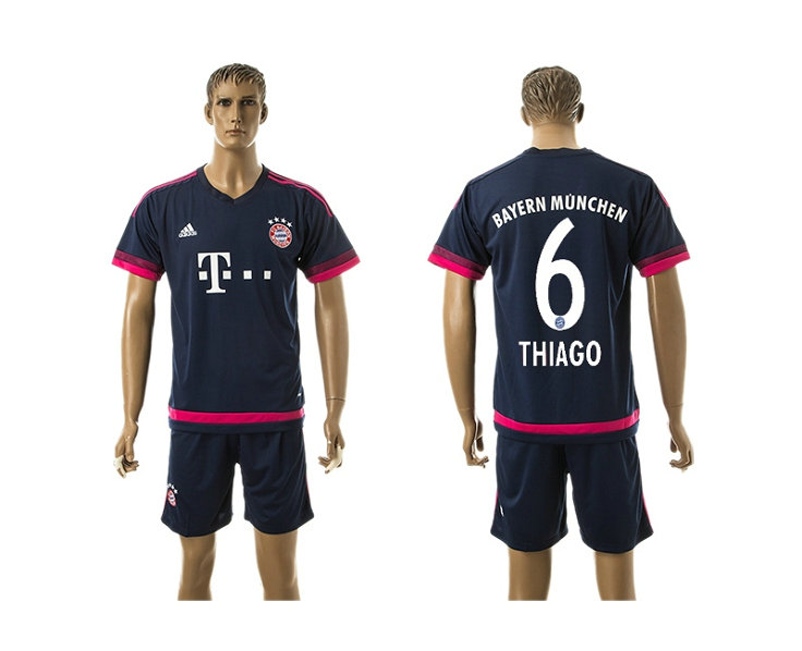 2015-2016 Bayern Munich Soccer Jersey Uniform Short Sleeves Navy #6 THIAGO