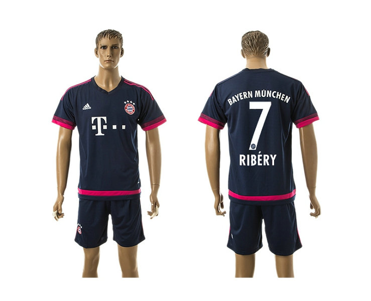 2015-2016 Bayern Munich Soccer Jersey Uniform Short Sleeves Navy #7 RIBERY