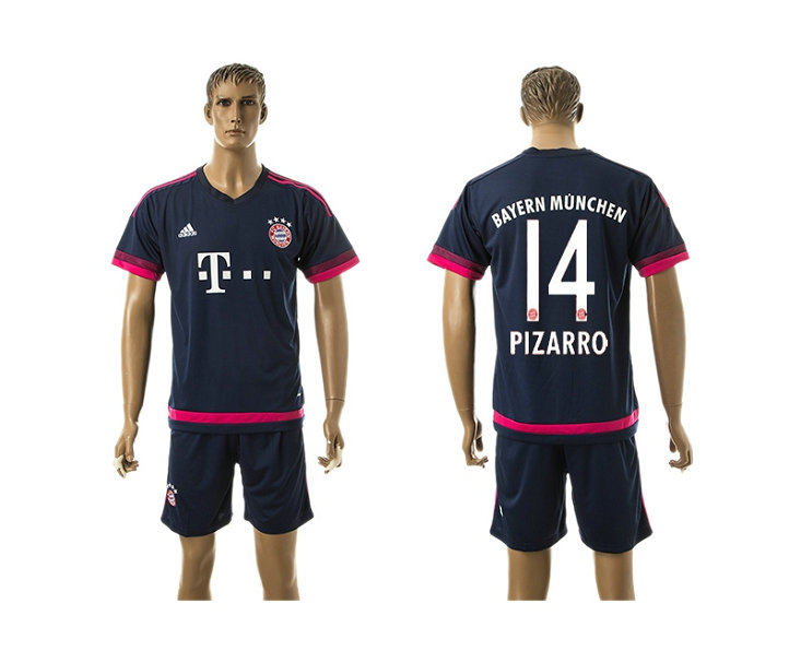 2015-2016 Bayern Munich Soccer Jersey Uniform Short Sleeves Navy Blue #14 PIZARRO