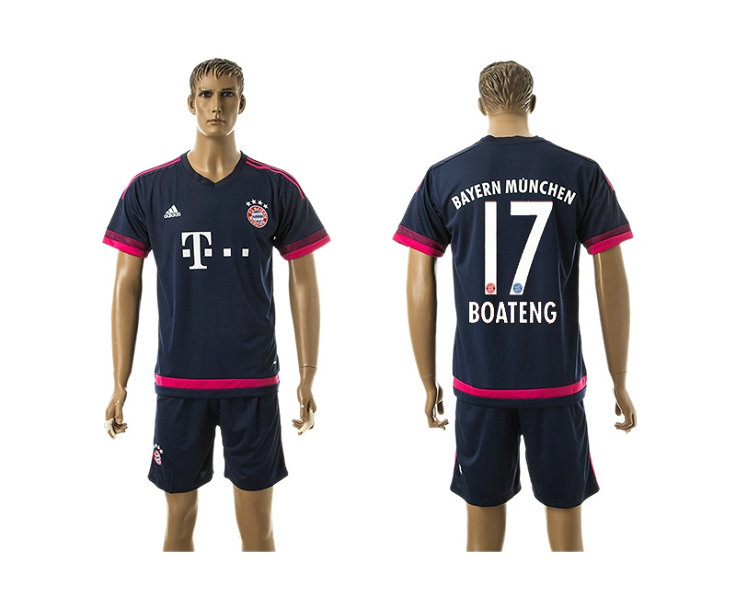 2015-2016 Bayern Munich Soccer Jersey Uniform Short Sleeves Navy Blue #17 BOATENG