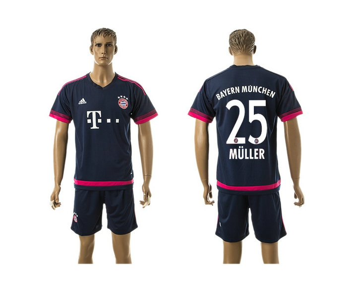 2015-2016 Bayern Munich Soccer Jersey Uniform Short Sleeves Navy Blue #25 MULLER
