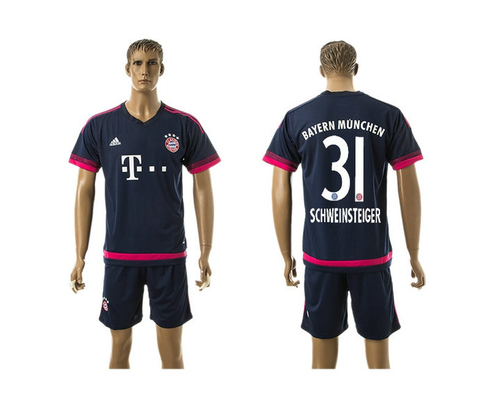 2015-2016 Bayern Munich Soccer Jersey Uniform Short Sleeves Navy Blue #31 SCHWEINSTEIGER