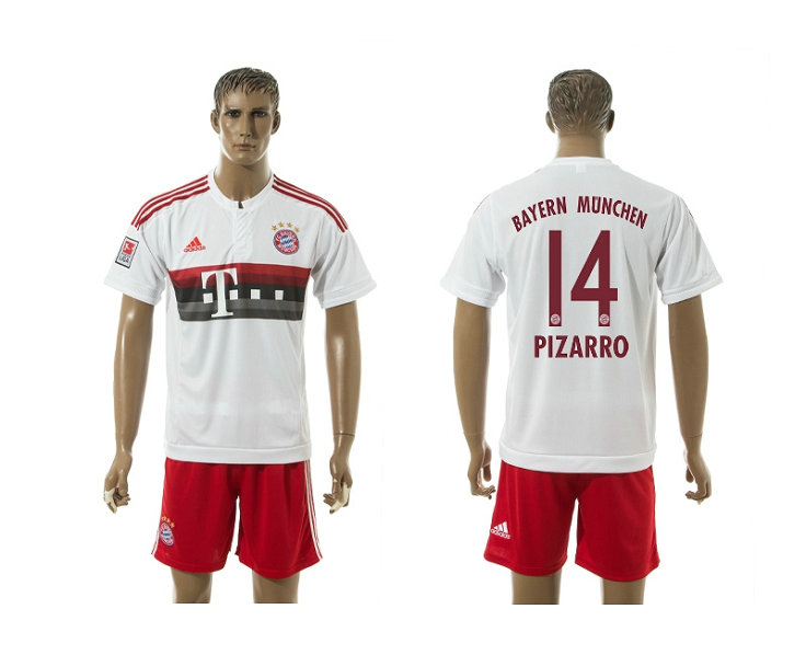 2015-2016 Bayern Munich Soccer Jersey Uniform Short Sleeves White #14 PIZARRO