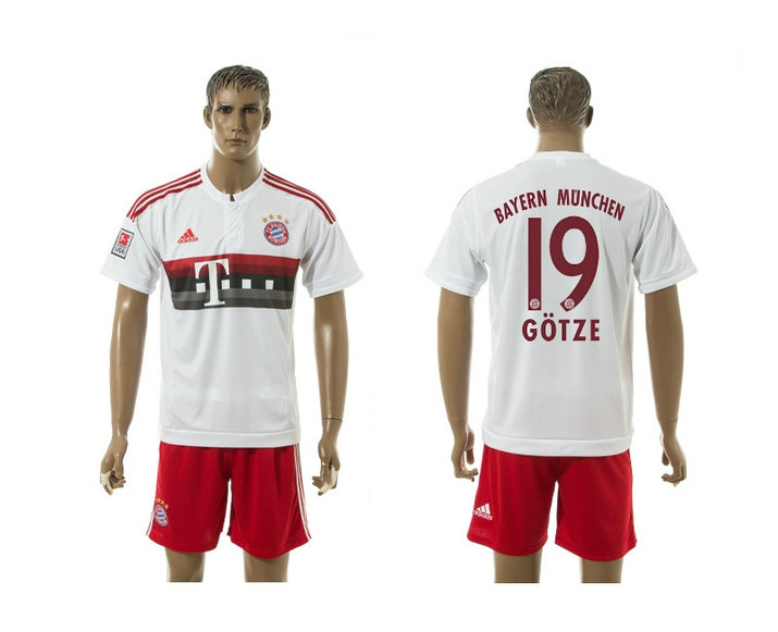 2015-2016 Bayern Munich Soccer Jersey Uniform Short Sleeves White #19 GOTZE