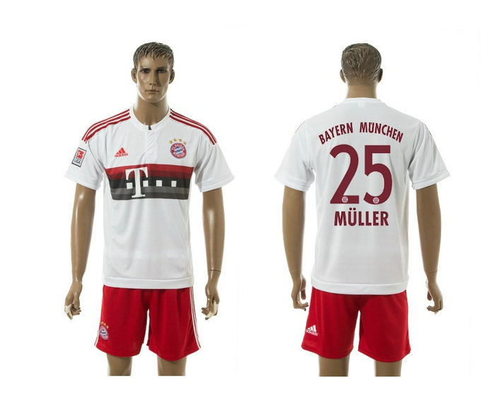 2015-2016 Bayern Munich Soccer Jersey Uniform Short Sleeves White #25 MULLER