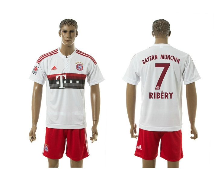 2015-2016 Bayern Munich Soccer Jersey Uniform Short Sleeves White #7 RIBERY