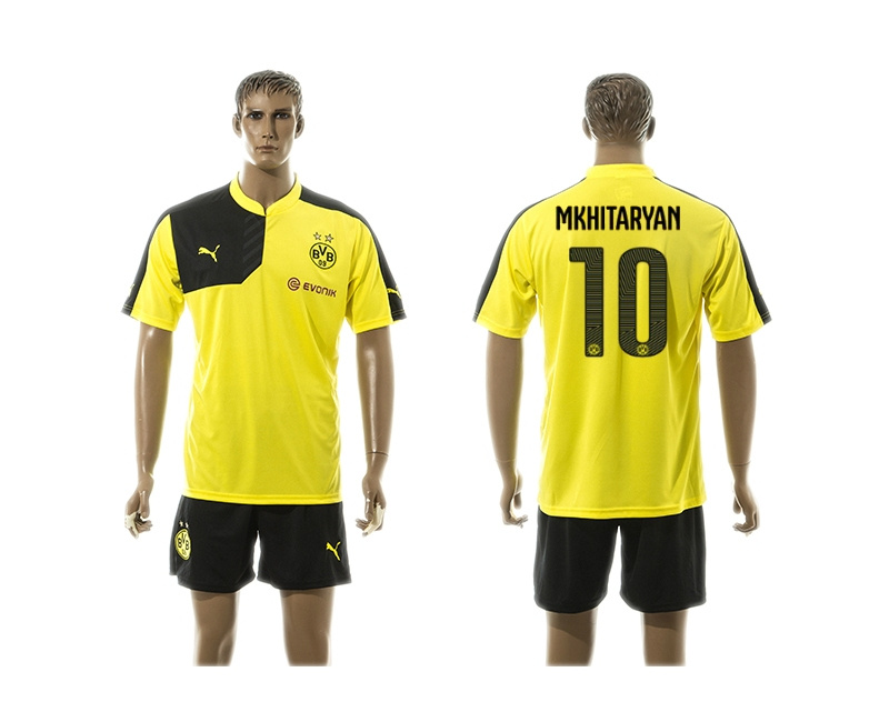2015-2016 Borussia Dortmund Yellow Soccer Jersey Uniform #10 Mkhitaryan