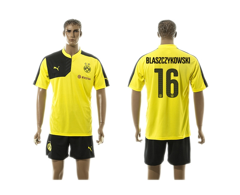 2015-2016 Borussia Dortmund Yellow Soccer Jersey Uniform #16 Blaszczykowski