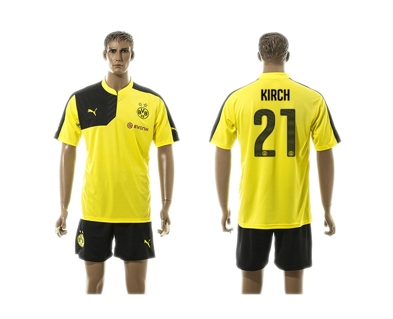 2015-2016 Borussia Dortmund Yellow Soccer Jersey Uniform #21 Kirch