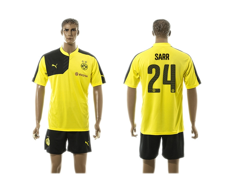 2015-2016 Borussia Dortmund Yellow Soccer Jersey Uniform #24 Sarr