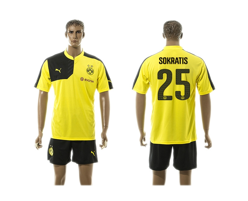 2015-2016 Borussia Dortmund Yellow Soccer Jersey Uniform #25 Sokratis