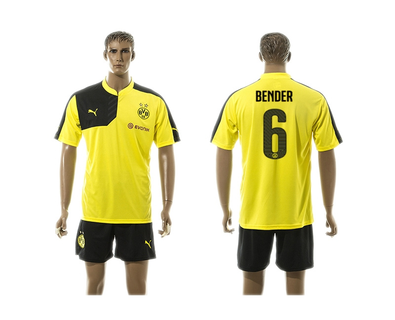 2015-2016 Borussia Dortmund Yellow Soccer Jersey Uniform #6 Bender