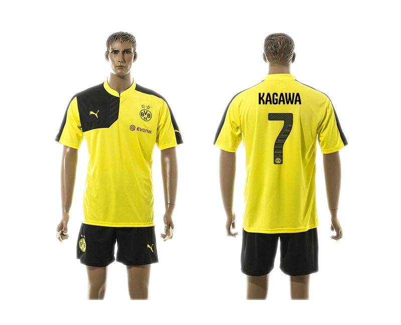 2015-2016 Borussia Dortmund Yellow Soccer Jersey Uniform #7 Kagawa