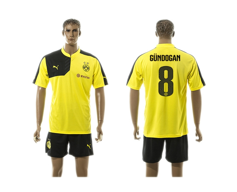 2015-2016 Borussia Dortmund Yellow Soccer Jersey Uniform #8 Gundogan