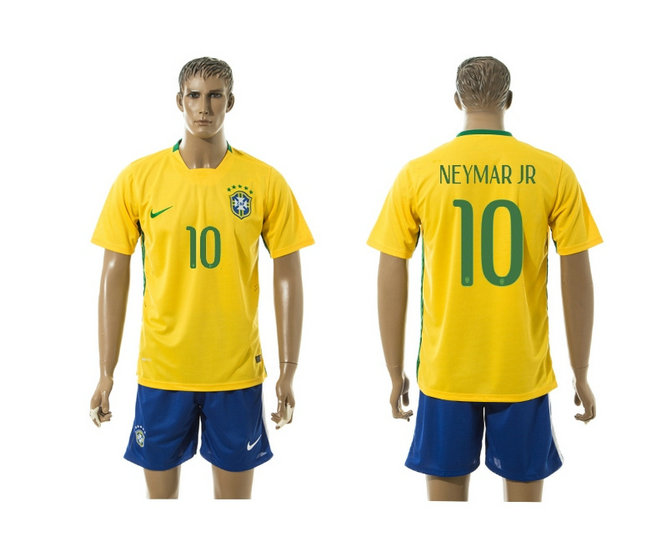 2015-2016 Brazil Soccer Jersey Uniform Short Sleeves Yellow #10 NEYMAR JR